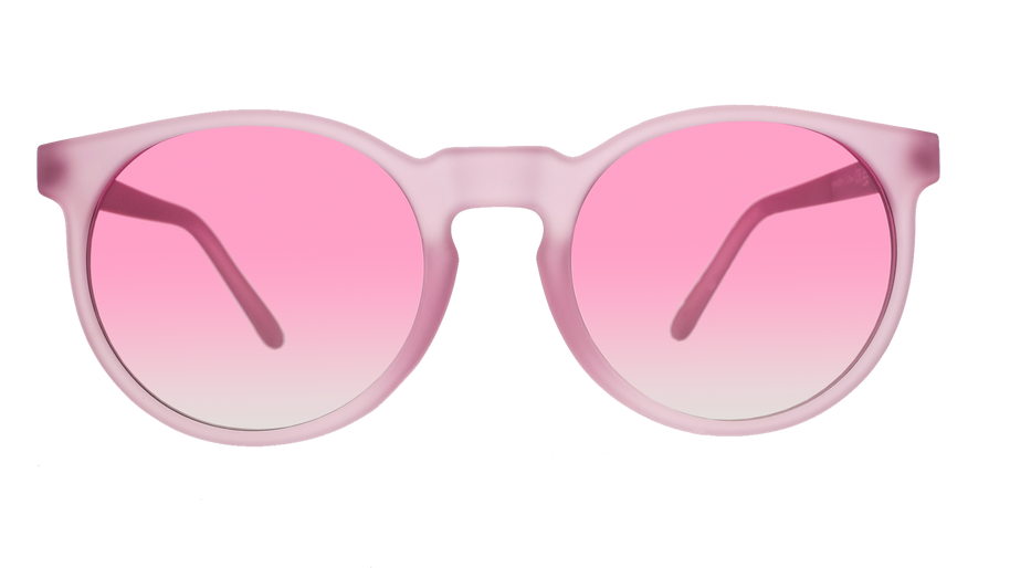 Front view of the Goodr Mauve Mood Board sunglasses with round frosted pink frames and pink lenses