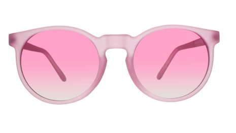 Front view of the Goodr Mauve Mood Board sunglasses with round frosted pink frames and pink lenses