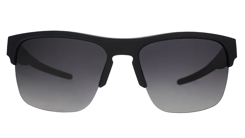 That New Asphalt Smell by Goodr in black half-rim frame with dual-gradient lenses, lightweight wrap sunglasses for running store use