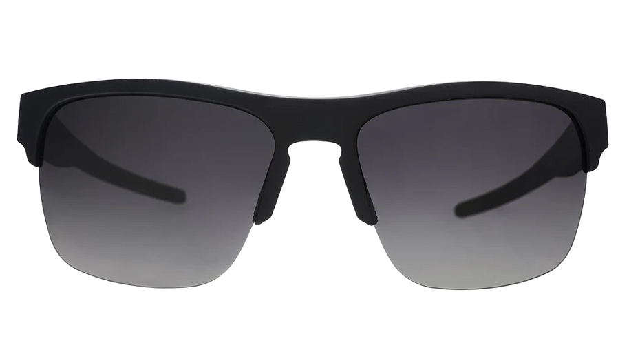That New Asphalt Smell by Goodr in black half-rim frame with dual-gradient lenses, lightweight wrap sunglasses for running store use