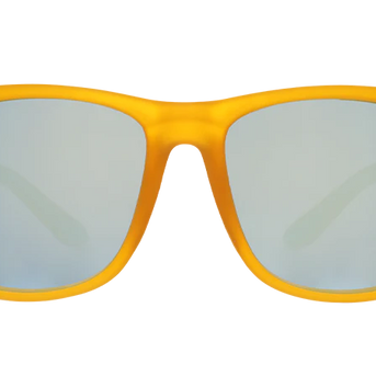 Gold Digging With Sasquatch by Goodr in matte yellow with reflective lenses, stylish glasses for outdoor gold digging and adventures