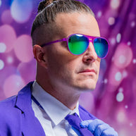 It's Octopuses, Not Octopi sunglasses by Goodr in purple with green lenses, stylish glasses for USA-based wear and outdoor use