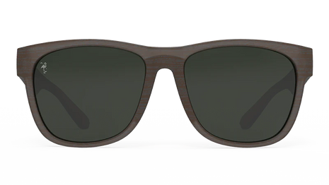 Just Knock It On! wide-fit wood grain sunglasses by Goodr with mirrored lenses, no slip, no bounce for larger heads and outdoor use