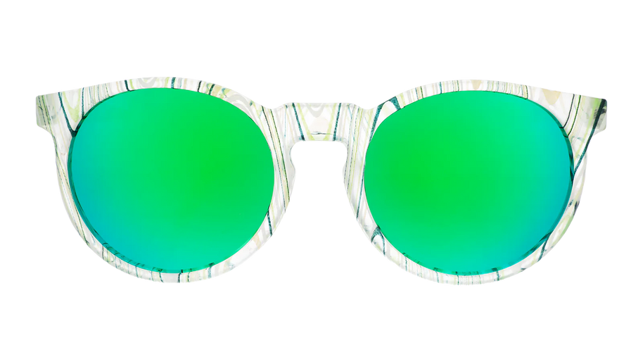 Marble Arts Master by Goodr with glossy green translucent marble frames and green polarized lenses for no-slip outdoor use