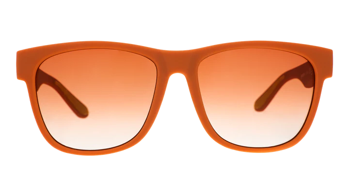 Mayor of Pangaea by Goodr in brown with orange-gold ocean gradient polarized lenses, stylish sunglasses for global influence and outdoor use