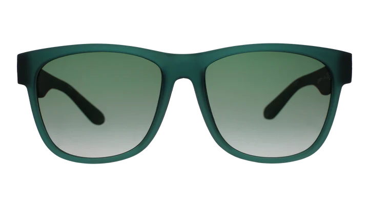 Underwater Thunder Plunder by Goodr, translucent teal frame sunglasses with green gradient lenses, non-slip, stylish and functional design