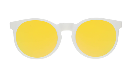 Yolk's On You by Goodr white frame sunglasses with gold reflective polarized lenses, designed for sunny outdoor comfort and style