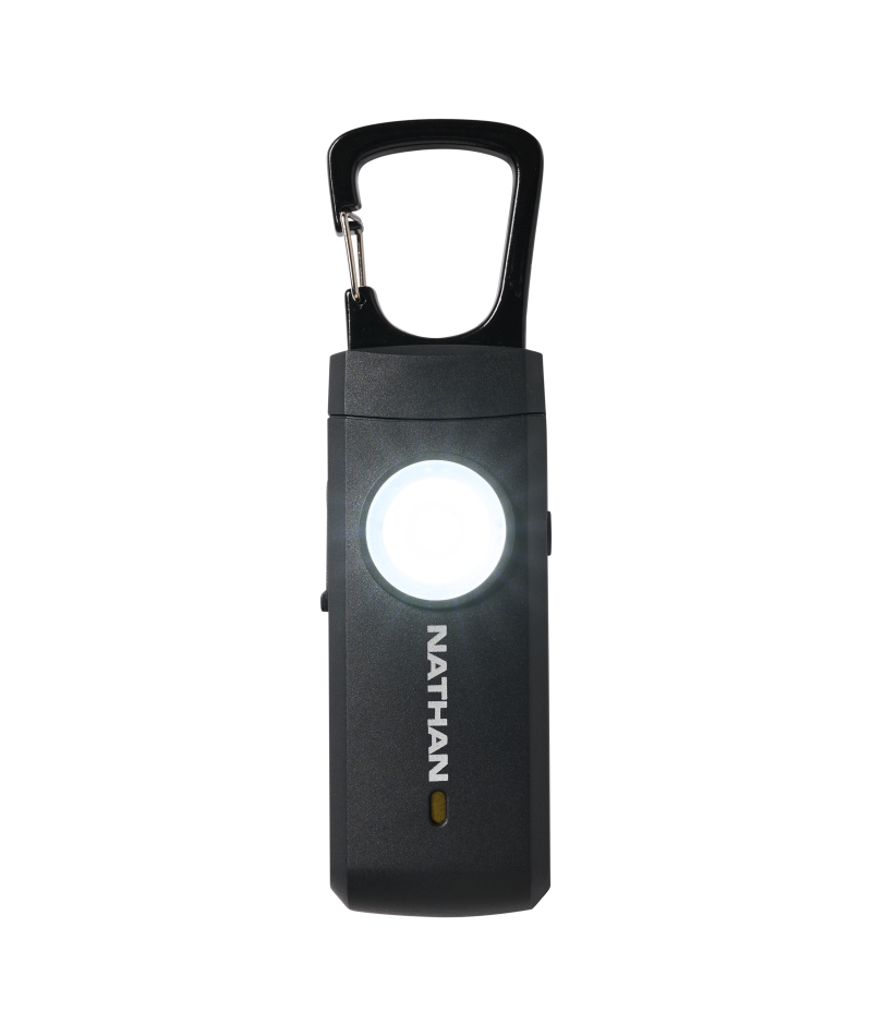 Siren LED Alarm RX by Nathan in black, rechargeable safety alarm with USB-C charging and bright LED for outdoor visibility
