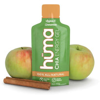 Chia Energy Gel - Apple Cinnamon by Huma in green and orange pouch, all-natural, gluten-free, vegan energy gel with real fruit puree