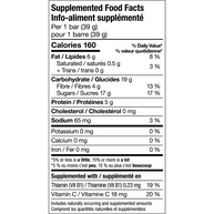 Bilingual nutrition facts label for Xact Endurance Bars, 160 calories per 39 g bar