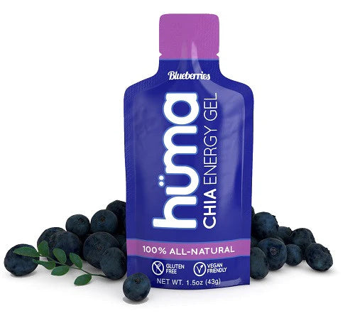 Chia Energy Gel - Blueberry by Huma in blue and purple, all-natural vegan energy gel with real fruit puree for running and outdoor nutrition