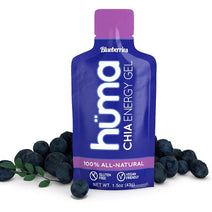 Chia Energy Gel - Blueberry by Huma in blue and purple, all-natural vegan energy gel with real fruit puree for running and outdoor nutrition