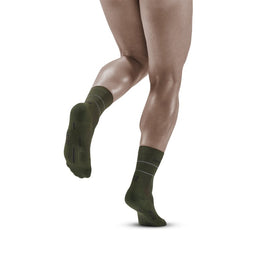 Reflective Mid Cut Socks - Men by CEP Sports in dark green with 360-degree reflective yarn and compression for running visibility and support