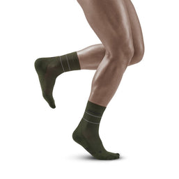 Reflective Mid Cut Socks - Men by CEP Sports in dark green with 360-degree reflective yarn and medi compression for running safety and support