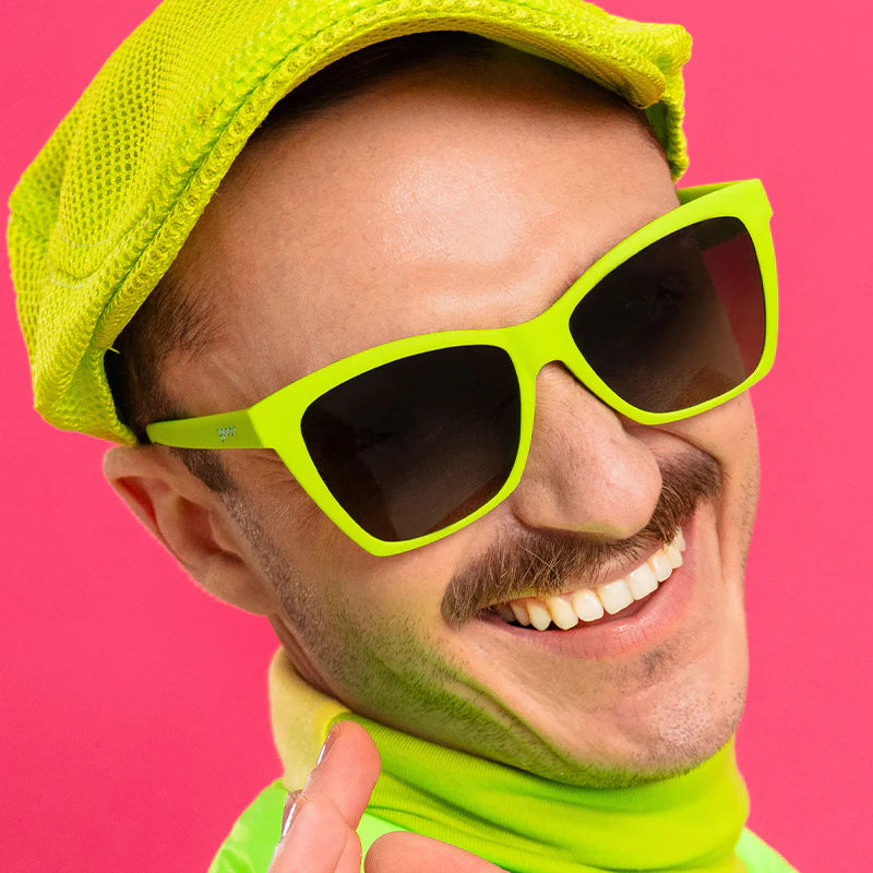 Born To Be Envied by Goodr in lime green with black lenses, edgy Pop G sunglasses for stylish sun protection and outdoor use