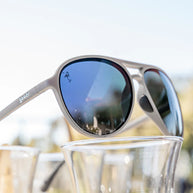 Clubhouse Closeout by Goodr black and gray polarized aviator sunglasses with no slip, no bounce design ideal for golf and active outdoor use