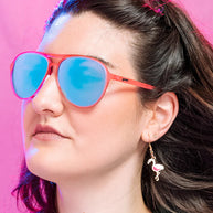 Carl Is My Co-Pilot by Goodr in pink and blue sunglasses with mirrored lenses, stylish accessory for speed and outdoor use