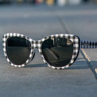 Gingham Is Sooo Last Season by Goodr black and white polarized cateye sunglasses midsize fit ideal for outdoor use and sun protection