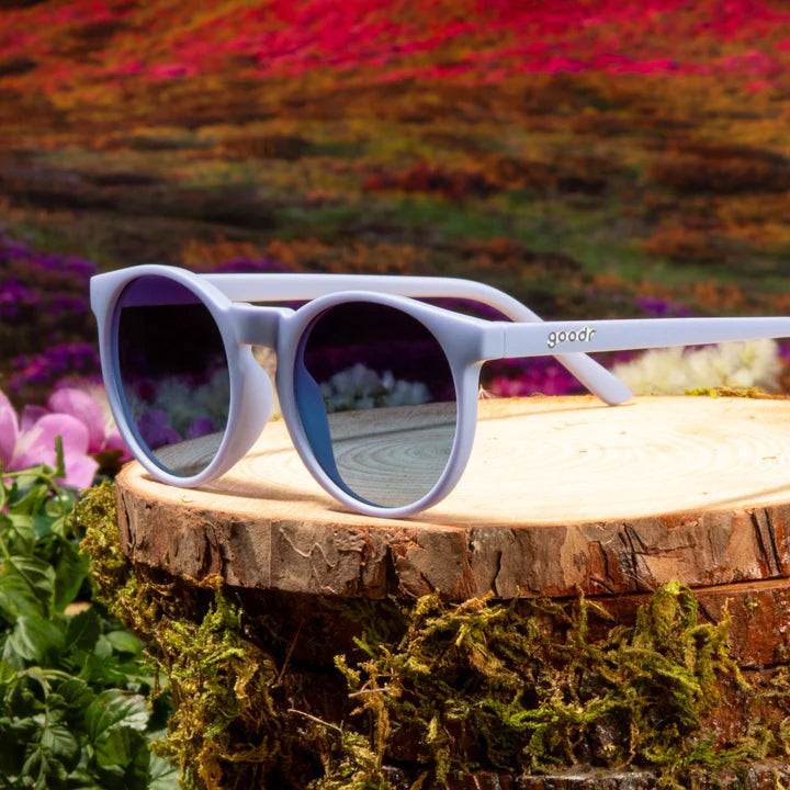 La Vie en Violette by Goodr in light blue with gradient dark blue lenses, stylish sunglasses for summer running and outdoor use