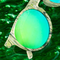 Marble Arts Master by Goodr with glossy green translucent marble frames and green reflective polarized lenses for no-slip outdoor use