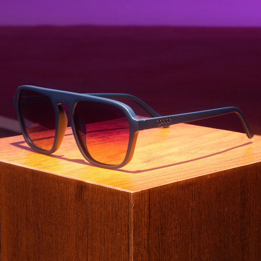 Deja Vu Daydream by Goodr dark blue square aviators with purple gradient lenses ideal for stylish outdoor use