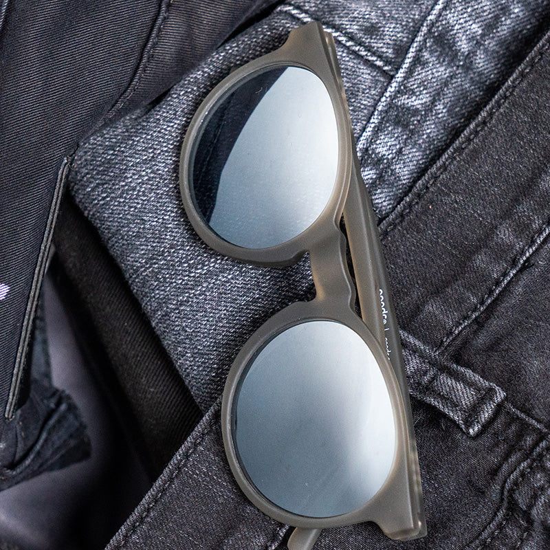 They Were Out Of Black by Goodr gray round polarized sunglasses with slim fit for smaller faces, no slip or bounce