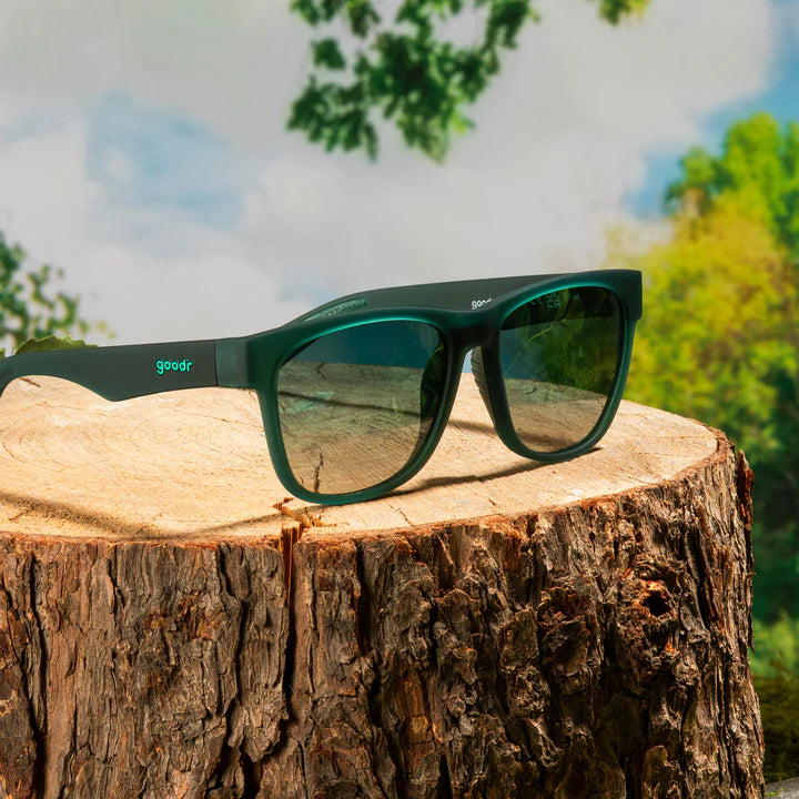 Underwater Thunder Plunder by Goodr in translucent teal with green gradient lenses, no-slip sunglasses ideal for active outdoor use