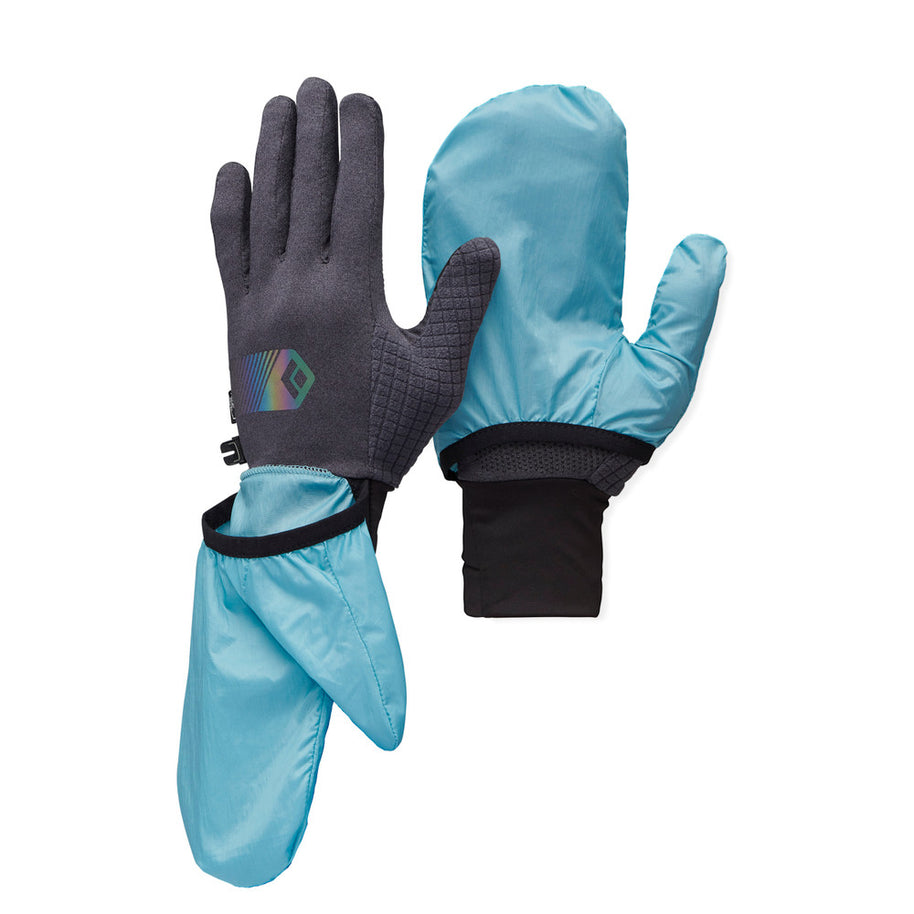 Deploy Wind Hood Gloves by Black Diamond in blue and black with stowable wind hood for year-round training and cold weather protection