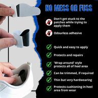 Heel Hole Preventer by Trainer Armour in black self-adhesive patches to prevent and repair heel hole with odorless wrap-around design