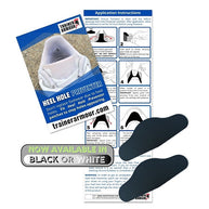 Heel Hole Preventer by Trainer Armour in black and white, self-adhesive patches to prevent and repair heel holes on most footwear.