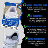 Heel Hole Preventer by Trainer Armour in white, self-adhesive wrap-around patches to prevent or repair heel holes on footwear