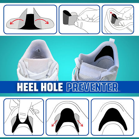 Heel Hole Preventer by Trainer Armour in black self-adhesive wrap-around patch to prevent or repair heel holes in footwear