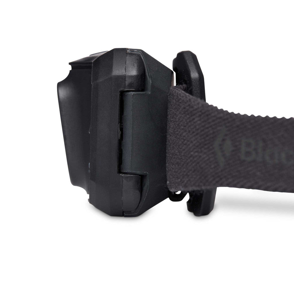 Storm 450 Headlamp by Black Diamond in black with waterproof design, brightest dual-fuel headlamp for rugged outdoor adventures
