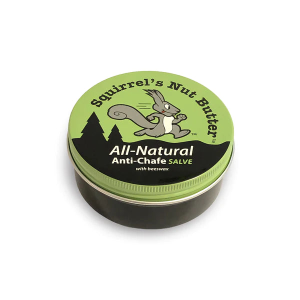 All Natural Anti-Chafe Salve (Metal Tin) by Squirrel’s Nut Butter in green and black, natural anti-chafe salve with beeswax for skin protection