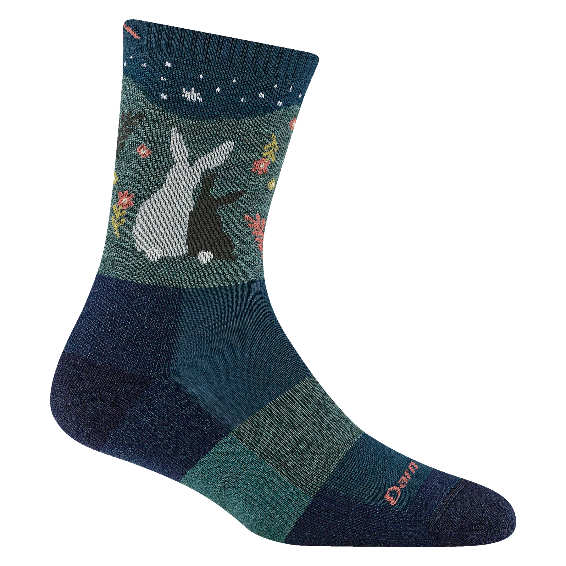 Critter Club Micro Crew Lightweight w/ Cushion Hiking Sock - Women by Darn Tough in blue with forest animal design, cushioned lightweight hiking sock for casual outdoor strolls