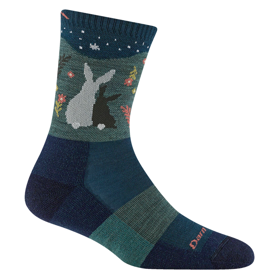 Critter Club Micro Crew Lightweight w/ Cushion Hiking Sock - Women by Darn Tough in blue with forest animal design, cushioned lightweight hiking sock for casual outdoor strolls