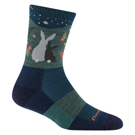 Critter Club Micro Crew Lightweight w/ Cushion Hiking Sock - Women by Darn Tough in blue with forest animal design, cushioned lightweight hiking sock for casual outdoor strolls