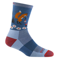 Critter Club Micro Crew Lightweight w/ Cushion Hiking Sock - Women by Darn Tough in blue with orange fox, cushioned lightweight hiking sock for casual outdoor strolls