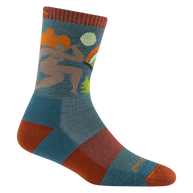 Trailblazer Micro Crew Lightweight With Cushion by Darn Tough in blue and rust with cushioned knit, ideal for women embracing nature and outdoor use