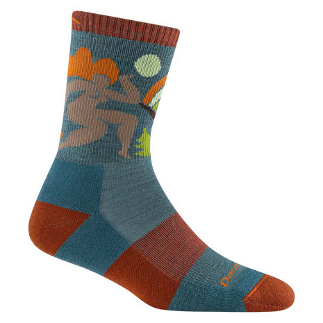Trailblazer Micro Crew Lightweight With Cushion by Darn Tough in blue and rust with cushioned knit, ideal for women embracing nature and outdoor use