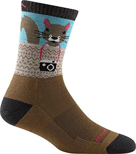 Critter Club Micro Crew Lightweight w/ Cushion Hiking Sock - Women by Darn Tough in brown with forest animal design, cushioned for casual hiking comfort