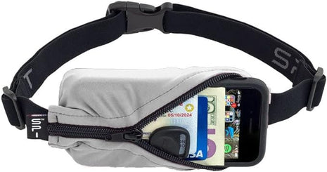 Original Running Belt by SPIbelt in light grey, expandable fitness belt for large smartphones, ideal for runners and marathons