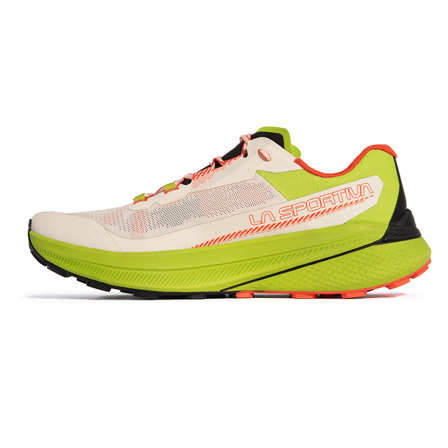 Prodigio - Men by La Sportiva in beige and green with XFlow™ foam for cushioned, stable trail running and outdoor performance
