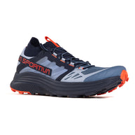 Levante - Women by La Sportiva in blue and orange, lightweight trail running shoe designed with female athletes for fit and durability