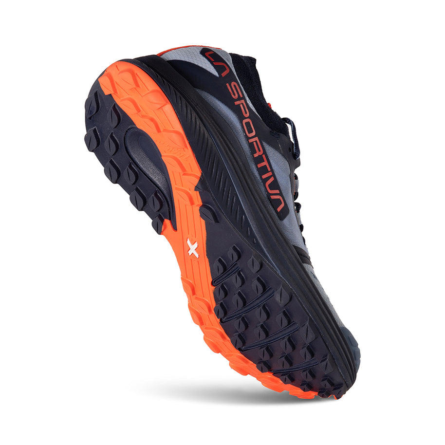 Levante - Women by La Sportiva in black and orange, lightweight trail shoe with durable sole designed for running and outdoor use