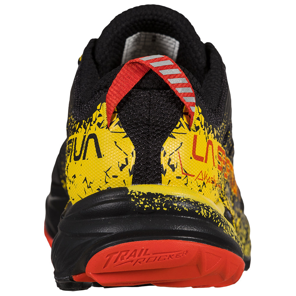 Akasha II - Men by La Sportiva in black, yellow and red trail shoe with cushion, responsiveness and traction for technical terrain running