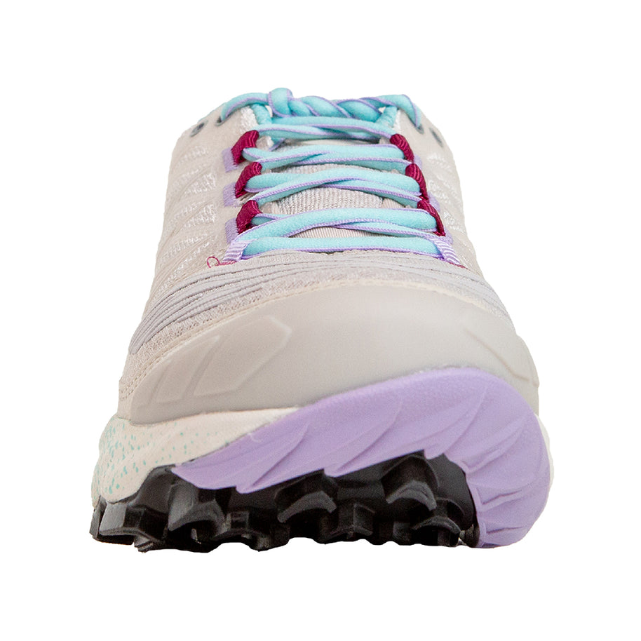 Akasha II - Women by La Sportiva in beige and lavender cushioning trail running shoe with responsive outsole for technical terrain and high mileage