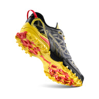 Bushido III - Men by La Sportiva in black and yellow, technical trail running shoe with aggressive sole for mountain terrain and rugged use