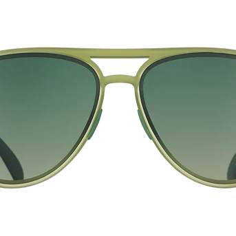 Buzzed On The Tower by Goodr in cadet green aviator sunglasses with polarized Top Gun lenses, no slip, no bounce design