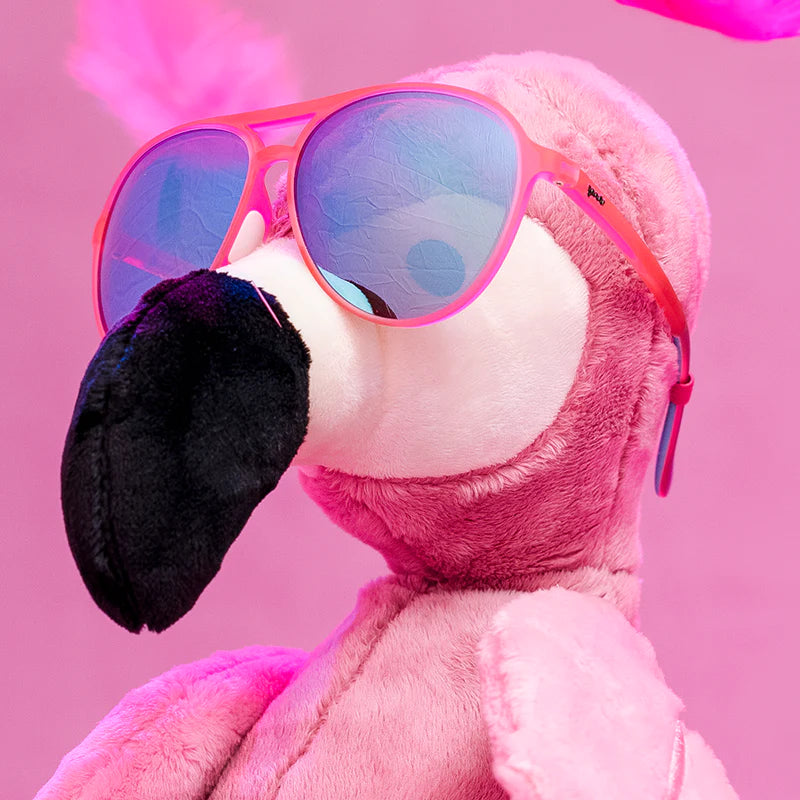 Carl Is My Co-Pilot by Goodr in pink frame and blue lenses, stylish lightweight glasses ideal for USA-based outdoor and casual use
